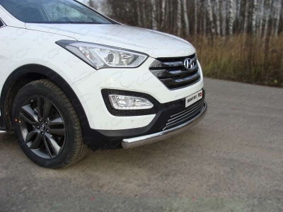 Защита передняя овальная длинная 75-42 мм ТСС для Hyundai Santa Fe 2012-2015
