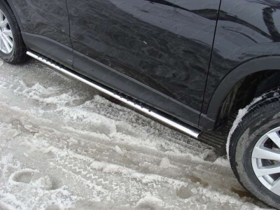 Пороги труба овальная с проступью 75х42 мм ТСС для Mazda CX-5 2011-2015
